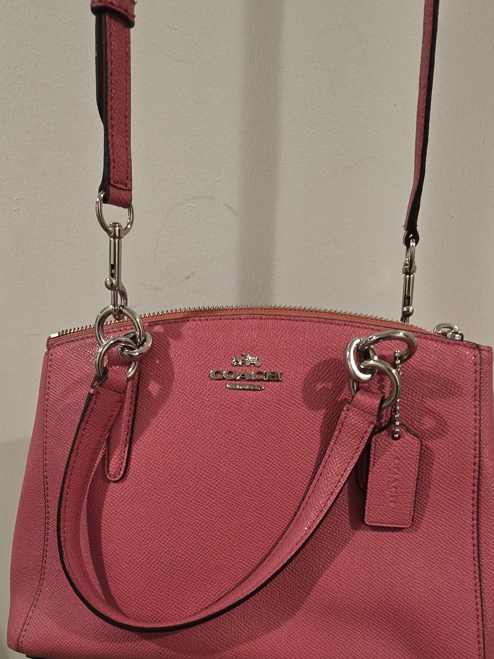 Coach Hot Pink Leather Crossbody Satchel with Silver Hardware